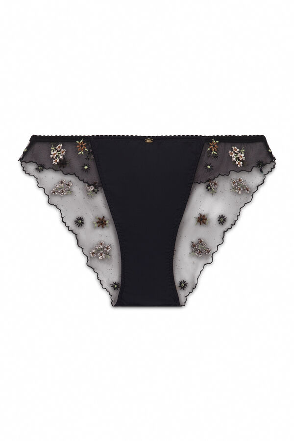 Women'secret Panty clásica de tul bordado negro