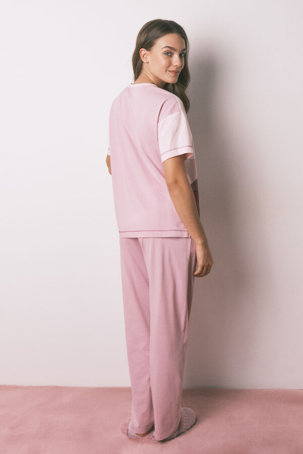 Women'secret Pijama larga 100% algodón con manga corta rosa
