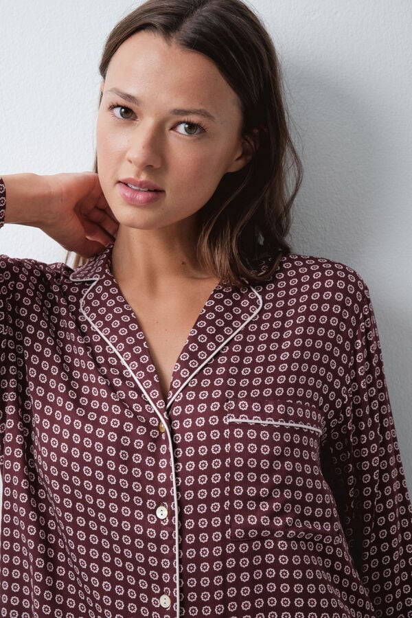 Women'secret Pijama larga camisera granate p&uacute;rpura