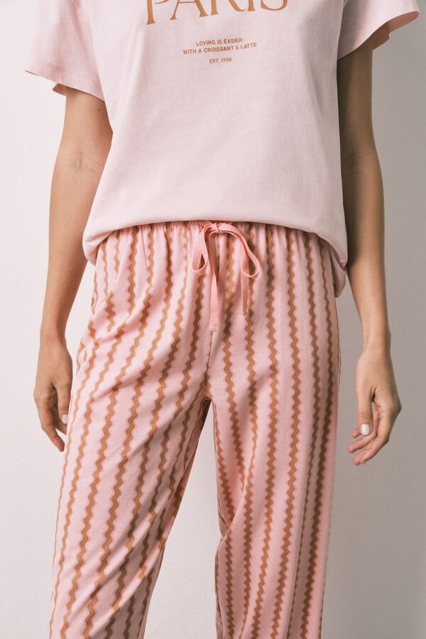 Women'secret Pijama capri de algod&oacute;n rosa con ondas rosa