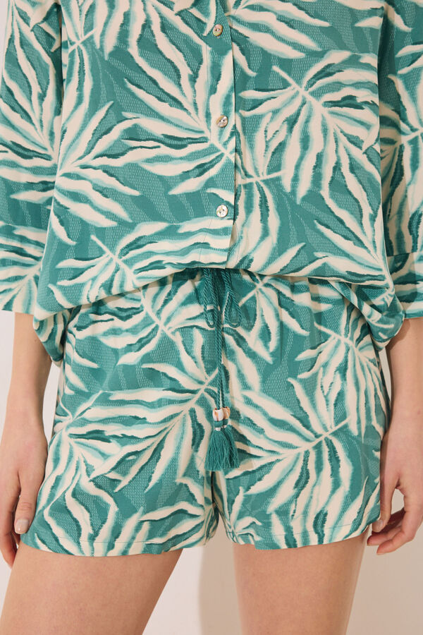 Womensecret Conjunto de camisa y pantalón con estampado de hojas verde