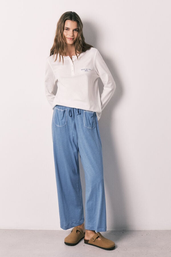 Women'secret Playera manga larga 100% algod&oacute;n blanca blanco