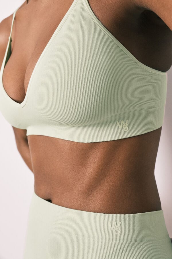 Women'secret Top triangular acanalado sin costuras verde verde