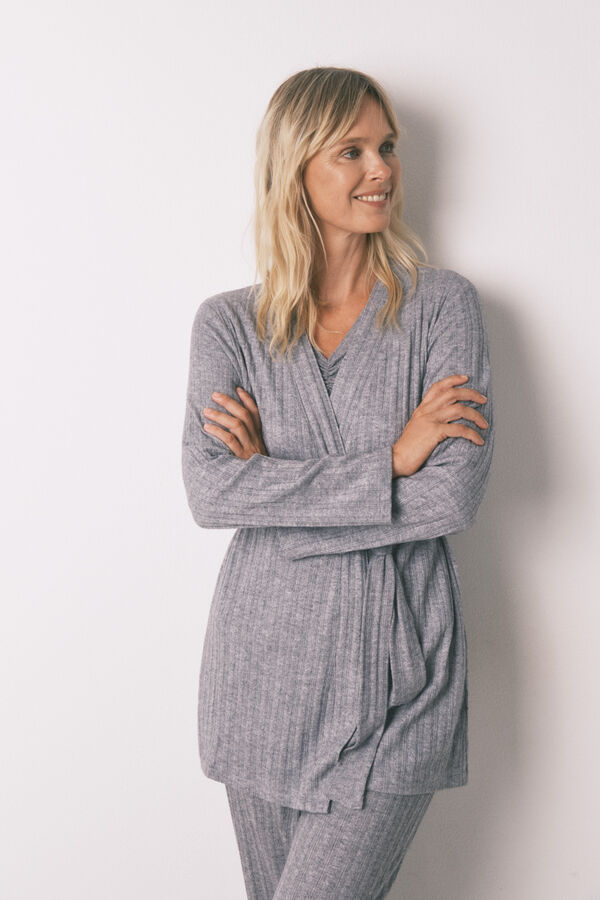 Women'secret Bata midi de tejido gris gris