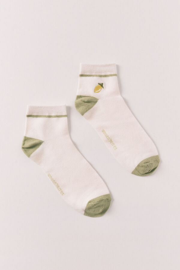 Women'secret Calcetines cortos con bordado de lim&oacute;n amarillo
