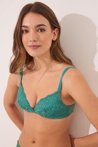 Womensecret Brasier triangular con encaje de relleno verde CHARMING verde
