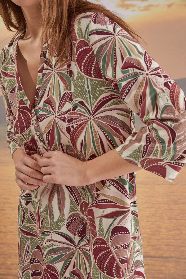 Womensecret Camiseta holgada corta estampado tropical estampado