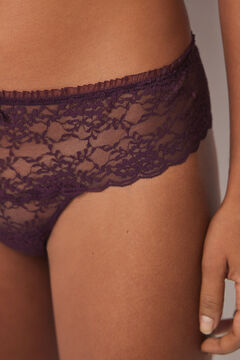 Womensecret Panty ancho brasileño encaje burdeos morado/lila