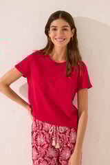Womensecret Playera de manga corta 100% algodón con bordado rojo rojo