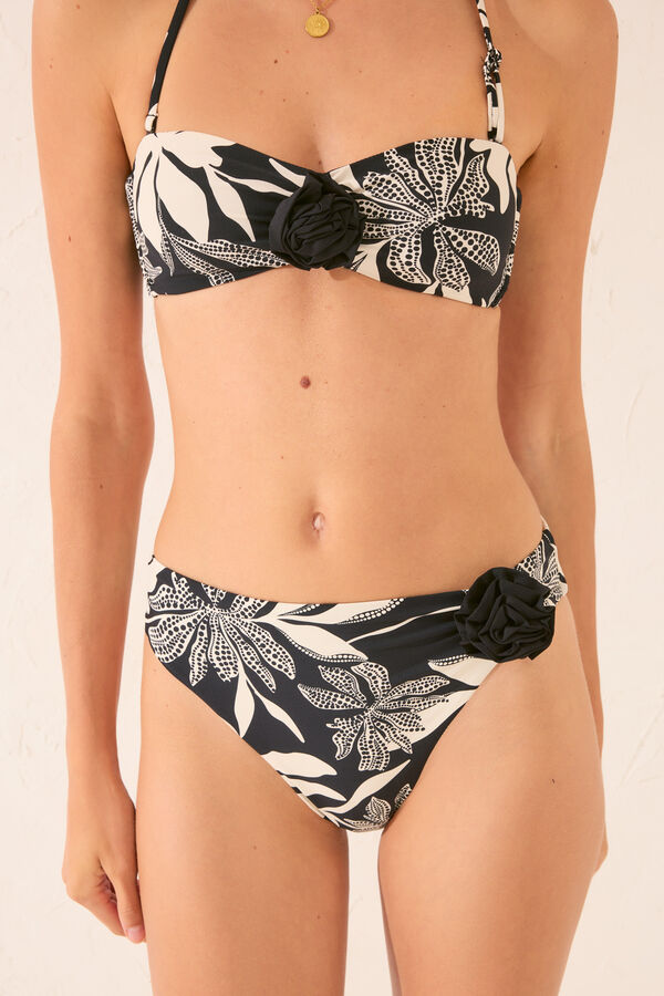 Womensecret Panty de bikini clásica con estampado floral negro