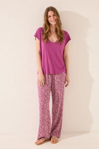 Womensecret Pantalón largo de viscosa con estampado morado/lila estampado