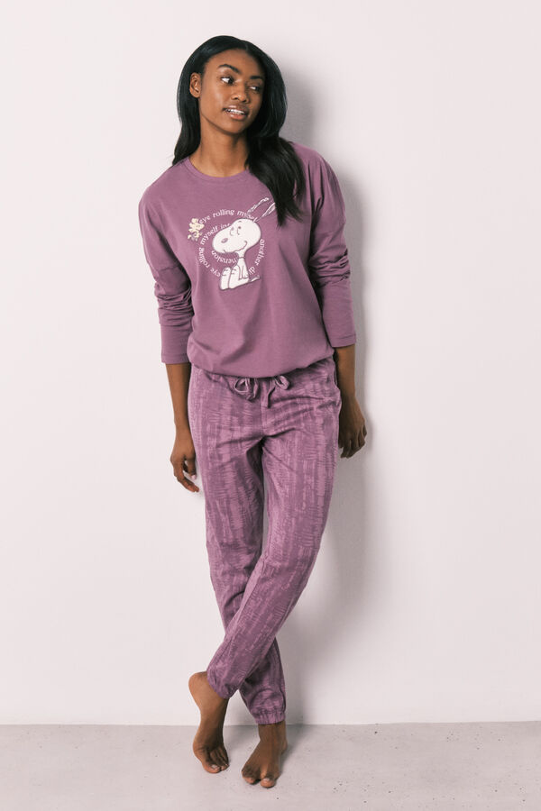 Women'secret Pijama larga de algod&oacute;n morada Snoopy morado/lila