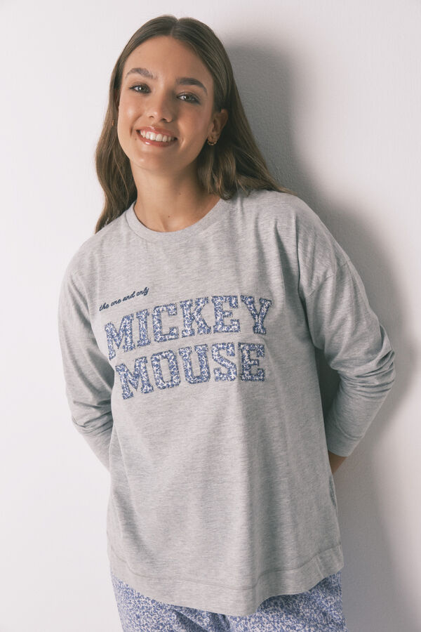 Women'secret Pijama larga algodón Mickey gris gris
