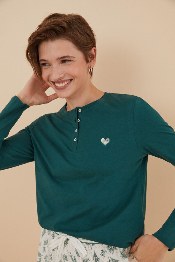 Womensecret Camiseta manga larga 100% algodón verde verde