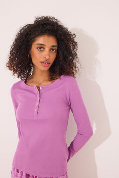Womensecret Playera de manga larga de canalé morado morado/lila