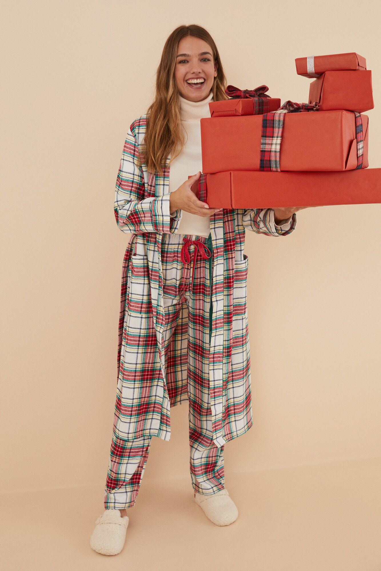 Pantalon rojo cuadros clearance mujer