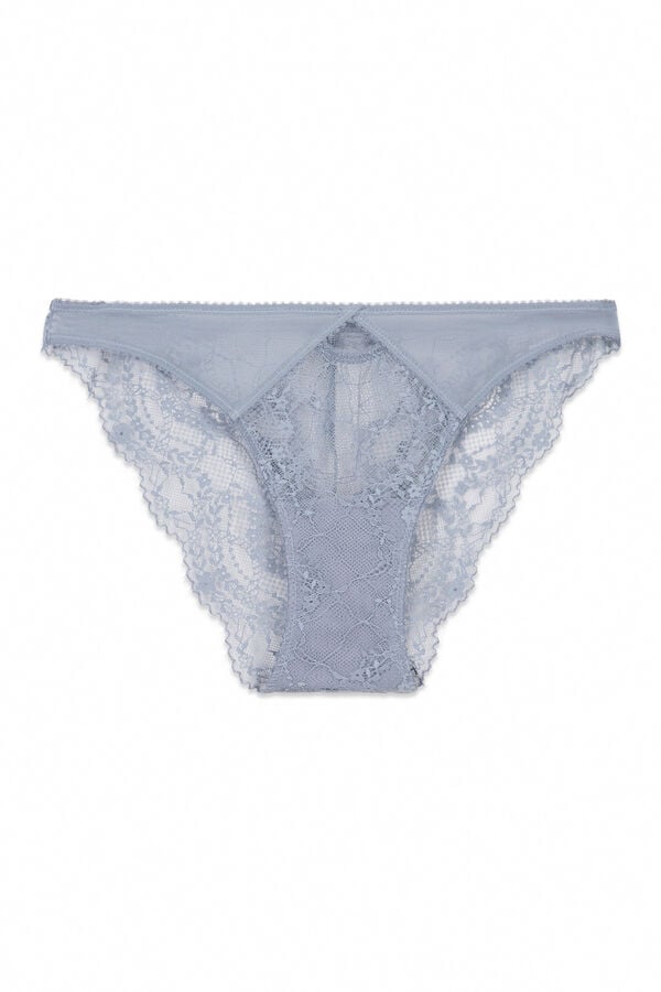 Women'secret Panty cl&aacute;sica de encaje y tul azul azul