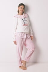 Women'secret Pijama larga de polar Snoopy marfil