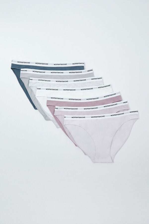 Women'secret Pack 7 bragas cl&aacute;sicas algod&oacute;n lisas logo blanco