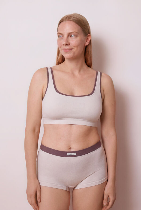 Women'secret Panty boxer sin costuras acanalado beige beige