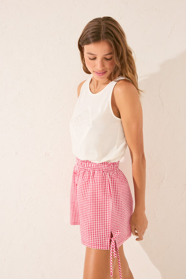 Womensecret Pantalón de cuadros rojos púrpura