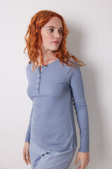 Womensecret Playera de manga larga de canalé azul azul