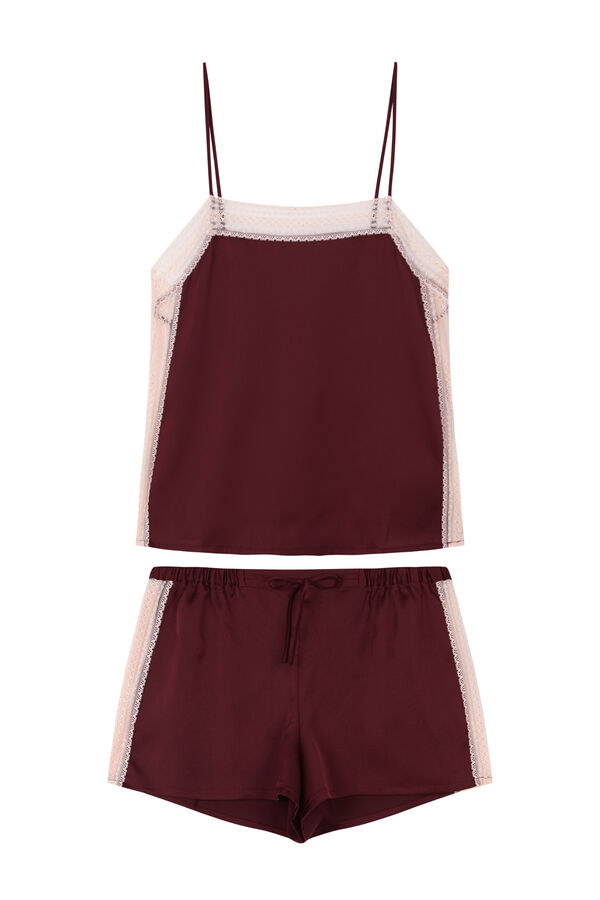 Women'secret Pijama corta de encaje color vino p&uacute;rpura