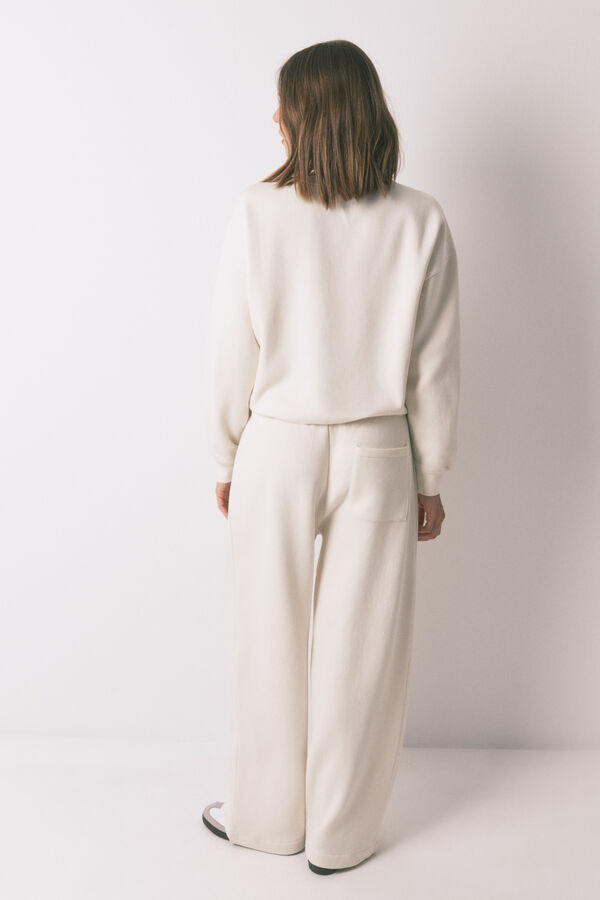 Women'secret Pantalón largo de felpa fina blanca marfil