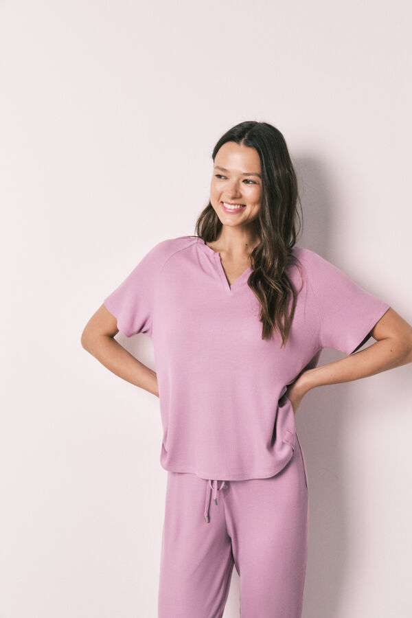 Women'secret Pijama Capri de textura waffle rosa rosa