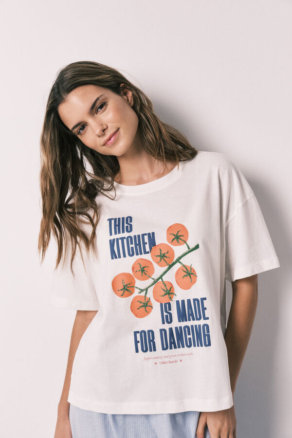 Women'secret Playera de manga corta 100% algod&oacute;n blanca marfil