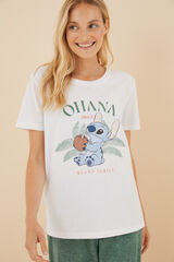 Women'secret Pijama larga Lilo & Stitch blanco marfil