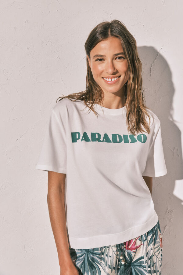 Women'secret Playera oversize de algod&oacute;n blanco marfil
