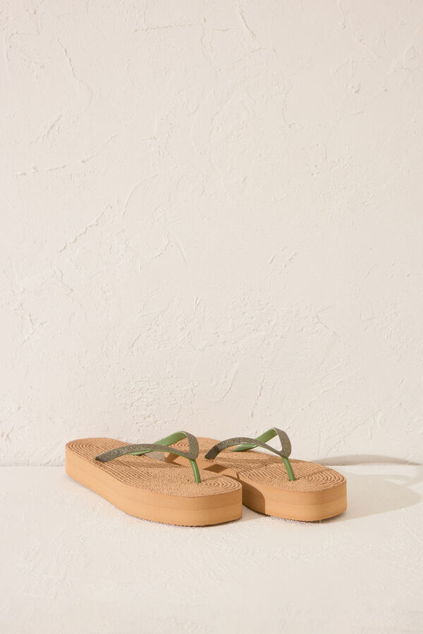 Womensecret Chanclas de plataforma con efecto rafia  café