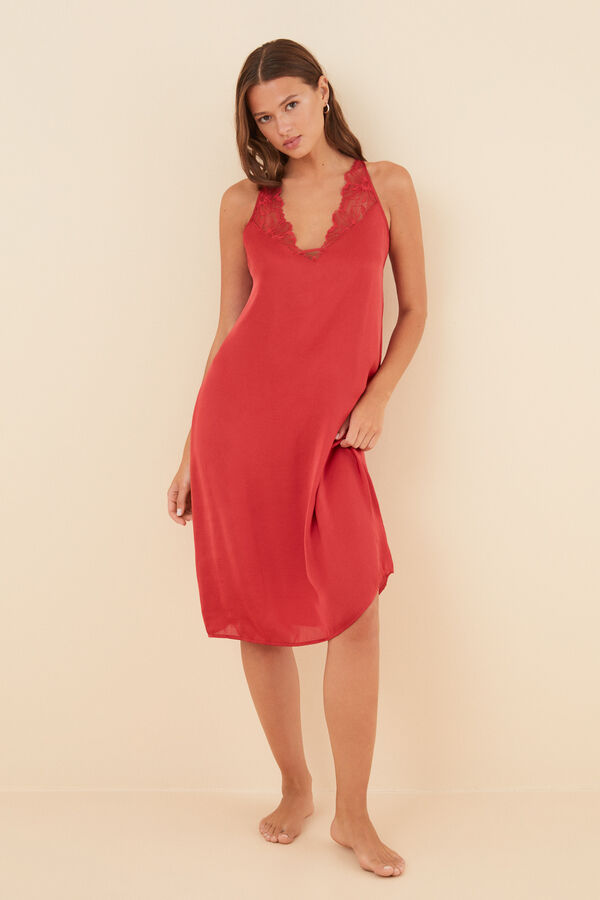 Womensecret Camisón satín encaje rojo púrpura