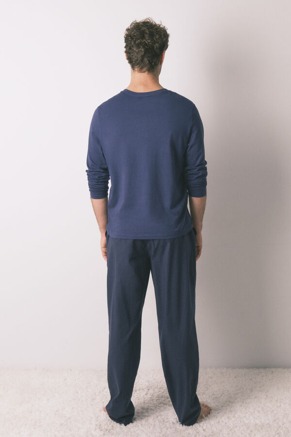 Women'secret Pijama larga de hombre, 100% algod&oacute;n, cuadros azules azul