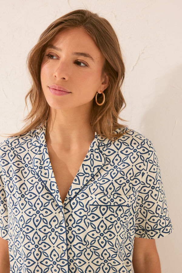 Womensecret Pijama camisera con estampado de sellos estampado