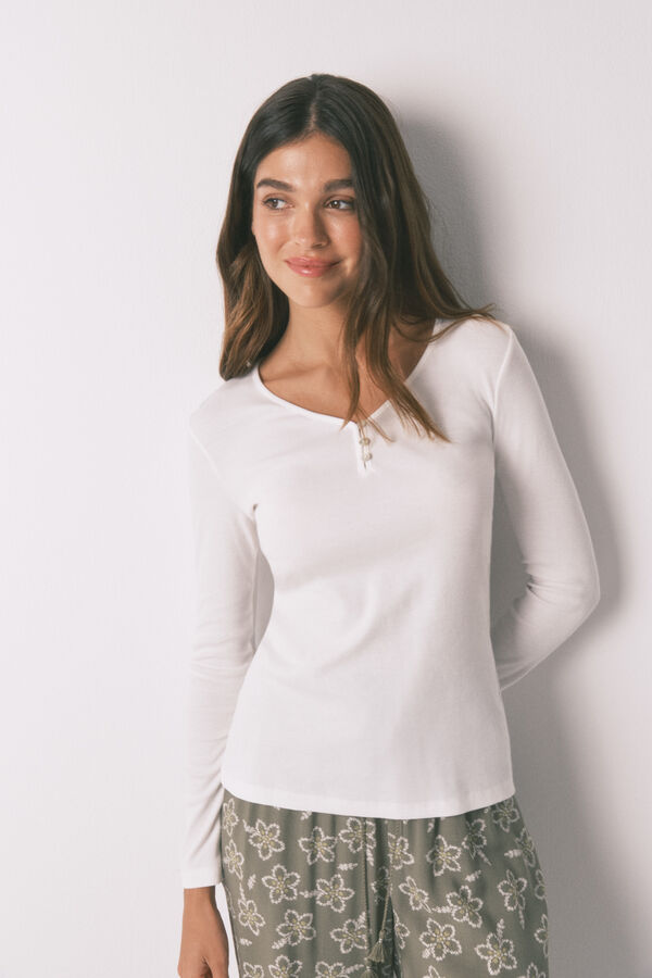 Women'secret Playera de panadero de algodón blanco marfil