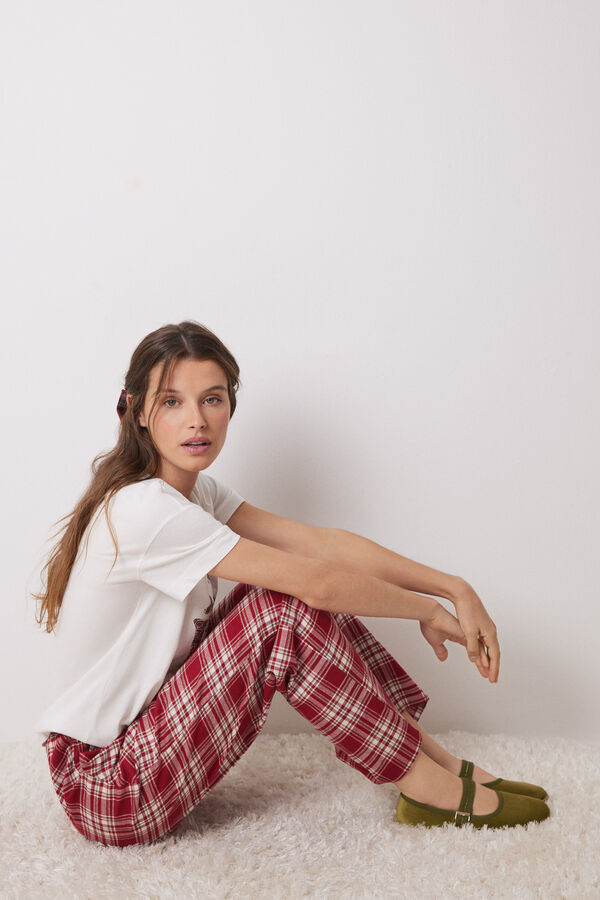 Womensecret Pantalón pijama cuadros algodón rojo estampado