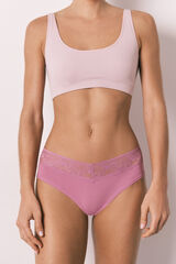 Women'secret Panty cl&aacute;sica ancha de algod&oacute;n de encaje rosa rosa