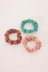 Womensecret Paquete de 3 mini gomas para el pelo en rosa, verde y marrón blanco