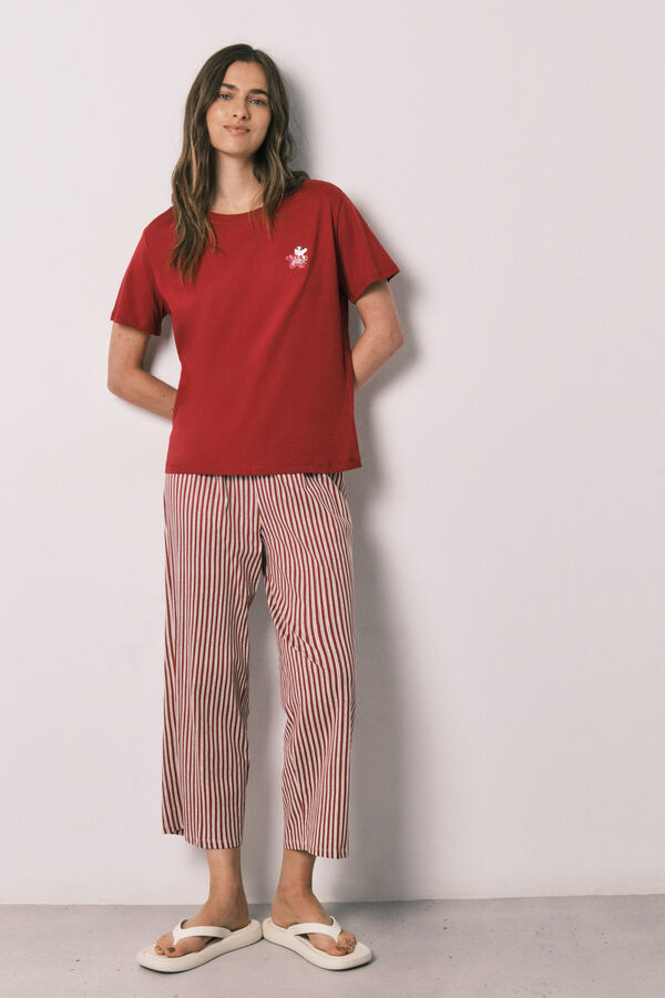 Women'secret Pijama capri de algod&oacute;n a rayas Snoopy rojo
