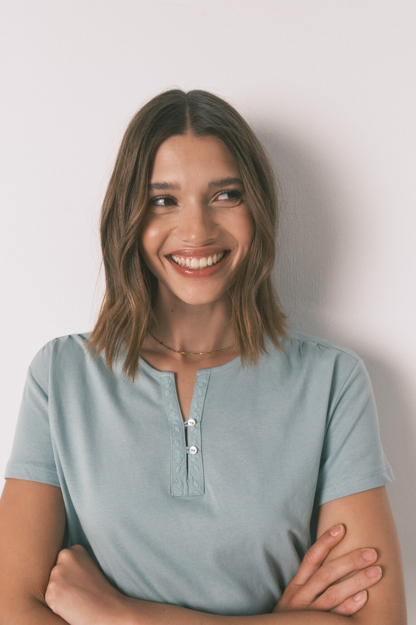 Women'secret Playera de manga corta verde 100% algod&oacute;n