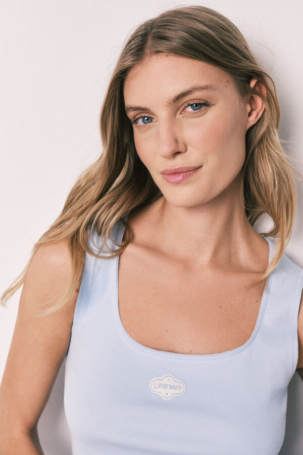 Women'secret Pijama corta de algod&oacute;n azul con escote cuadrado azul