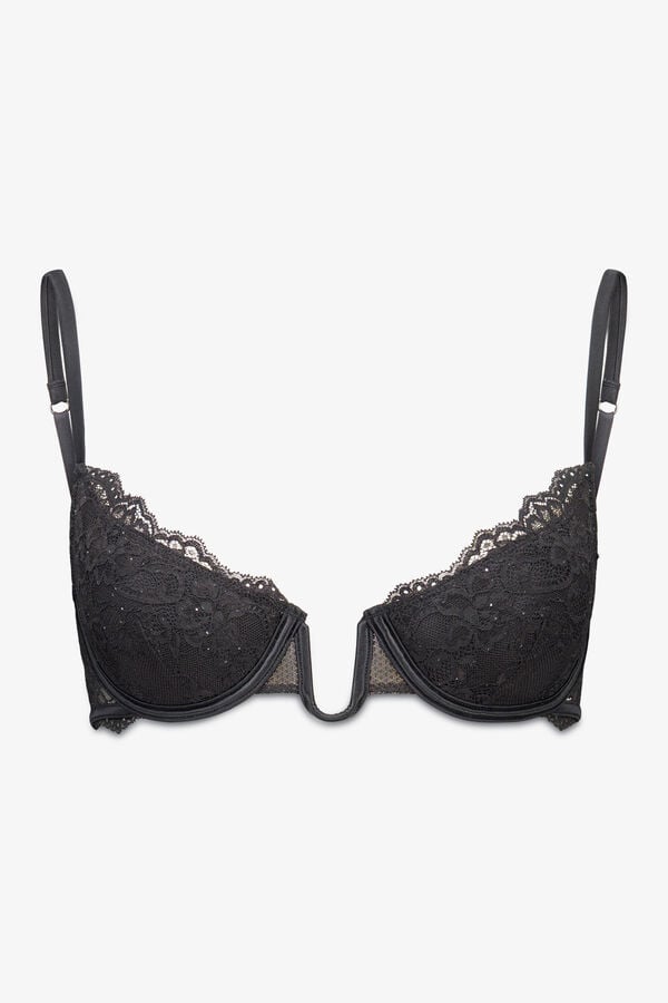 Women'secret Brasier BEAUTIFUL relleno encaje negro brillo negro