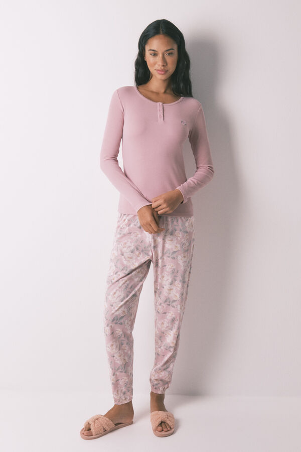 Women'secret Pijama larga con estampado floral rosa rosa