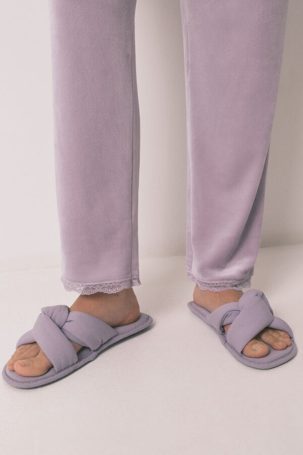 Womensecret Pijama larga de terciopelo lila rosa