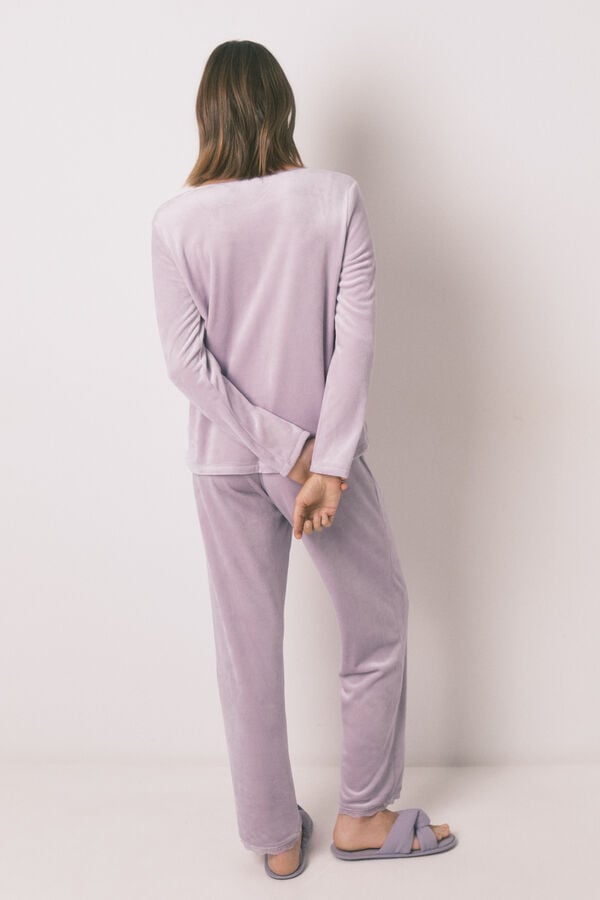 Womensecret Pijama larga de terciopelo lila rosa