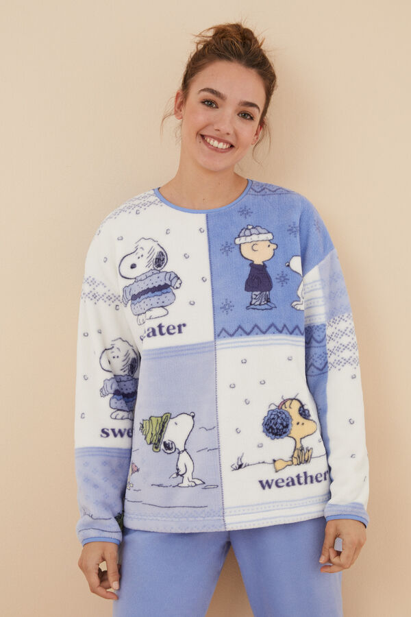 Womensecret Pijama polar Snoopy azul estampado