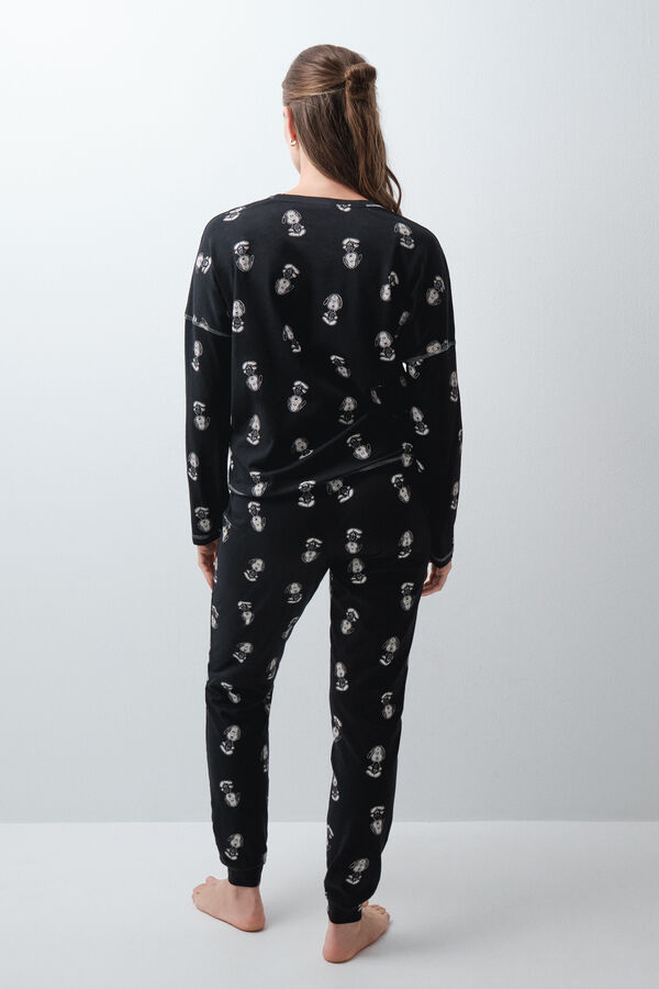 Women'secret Pijama larga de algod&oacute;n Snoopy Halloween negro