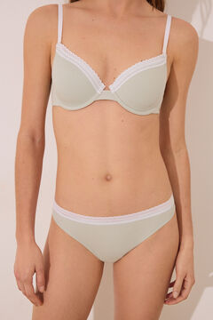 Womensecret Panty clásica de algodón con encaje verde verde